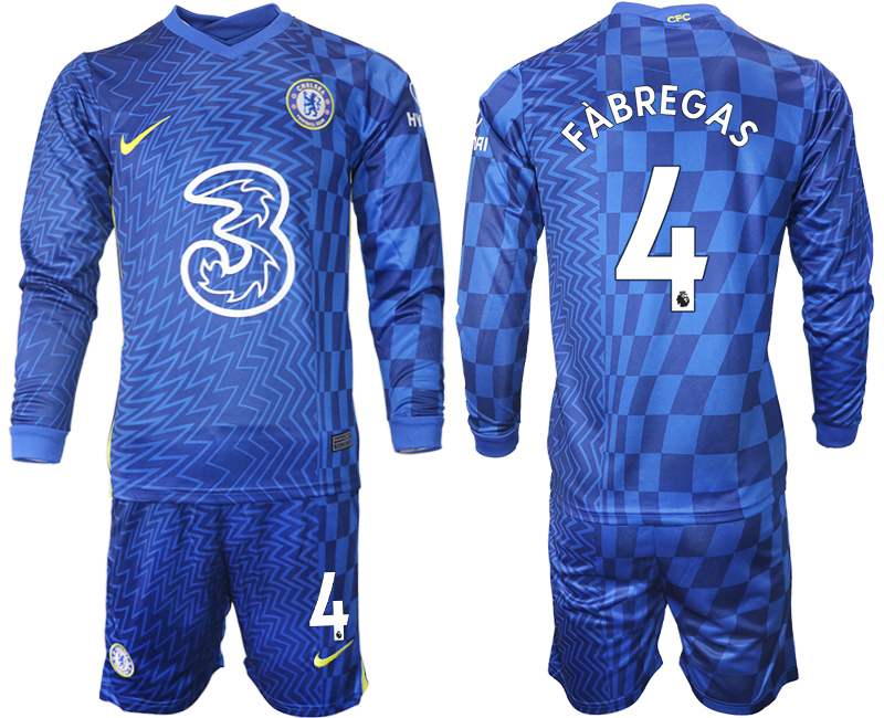 Men 2021-2022 Club Chelsea home blue Long Sleeve #4 Soccer Jersey